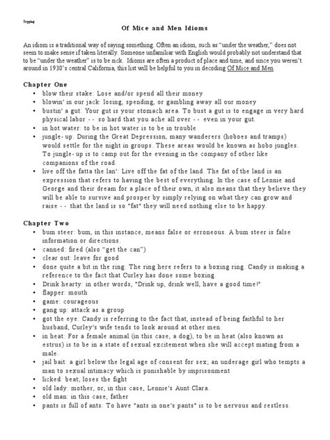 Idioms: Of Mice and Men Flashcards .